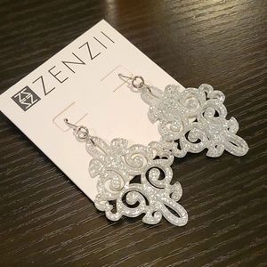 Zenzii Silver-Tone Filigree Glitter Resin Chandeli